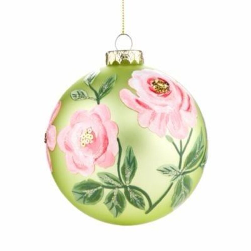 New $35 Bloomingdale’s green floral glass Christmas ornament ball